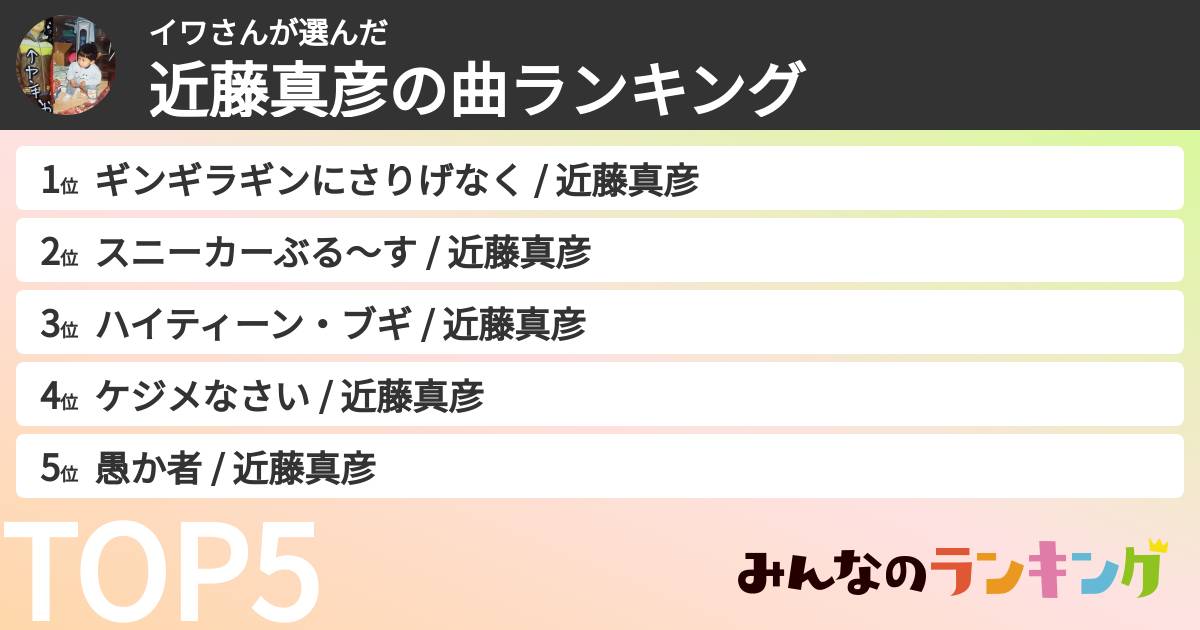 イワさんさんの「近藤真彦の曲ランキング」