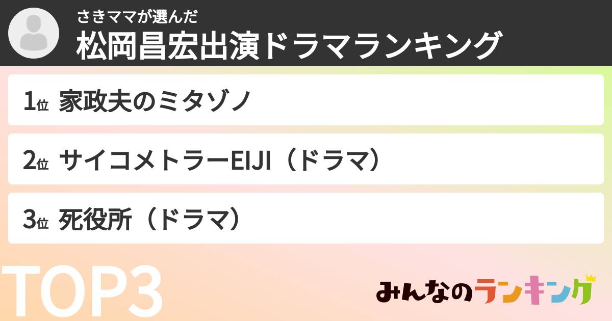 さきママさんの「松岡昌宏出演ドラマランキング」