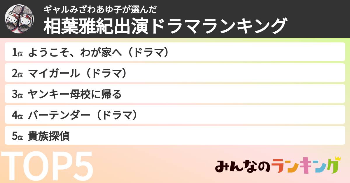 ギャルみざわあゆ子さんの「相葉雅紀出演ドラマランキング」