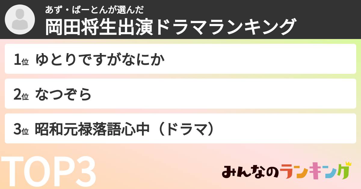 あず・ばーとんさんの「岡田将生出演ドラマランキング」