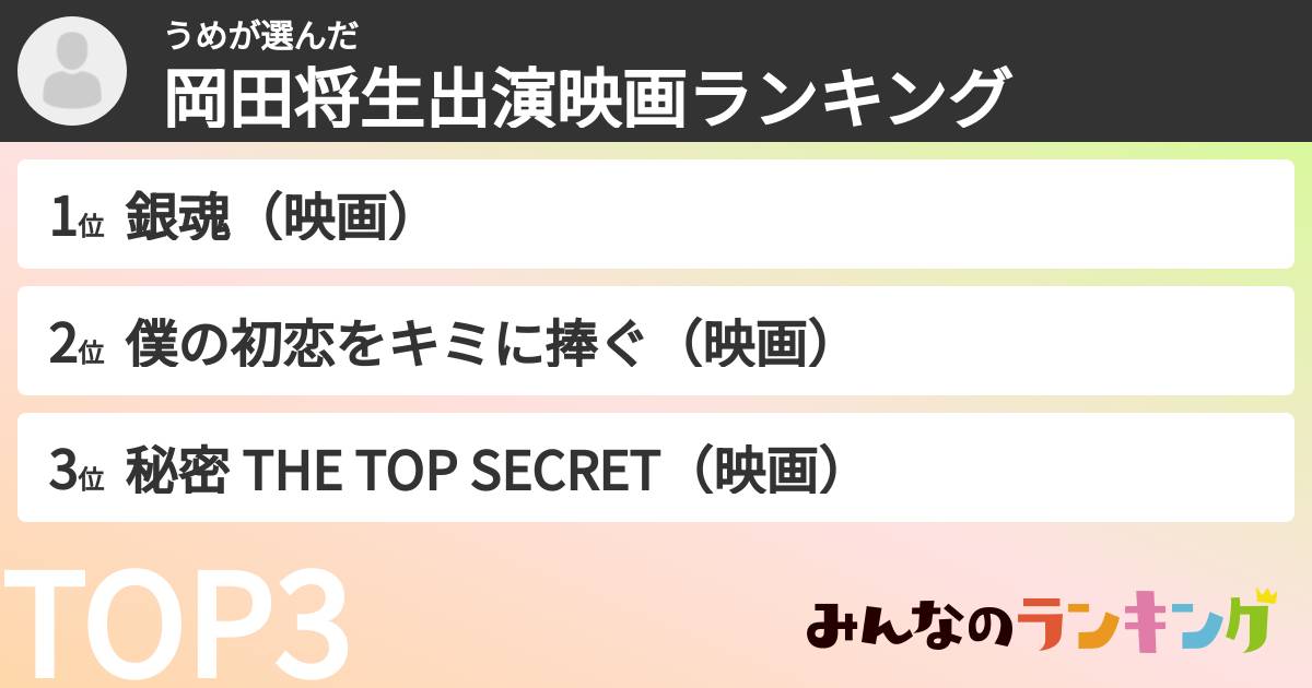 うめさんの「岡田将生出演映画ランキング」