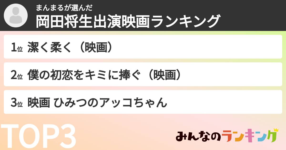 まんまるさんの「岡田将生出演映画ランキング」