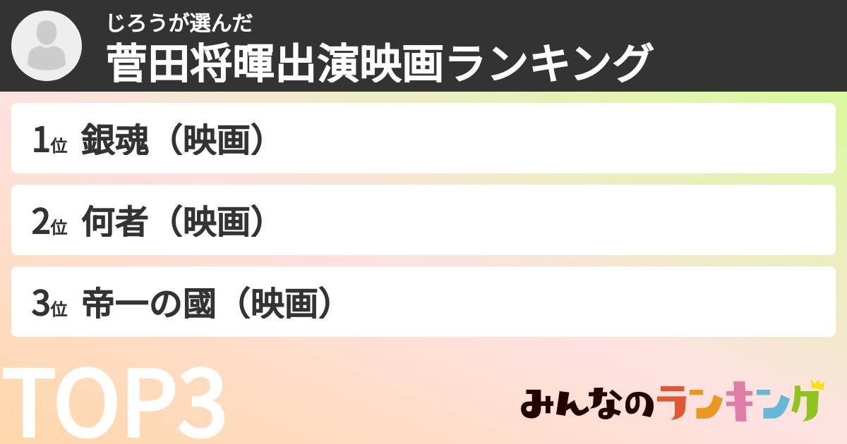 じろうさんの「菅田将暉出演映画ランキング」