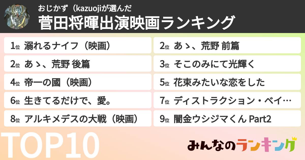 おじかず(kazuojiさんの「菅田将暉出演映画ランキング」
