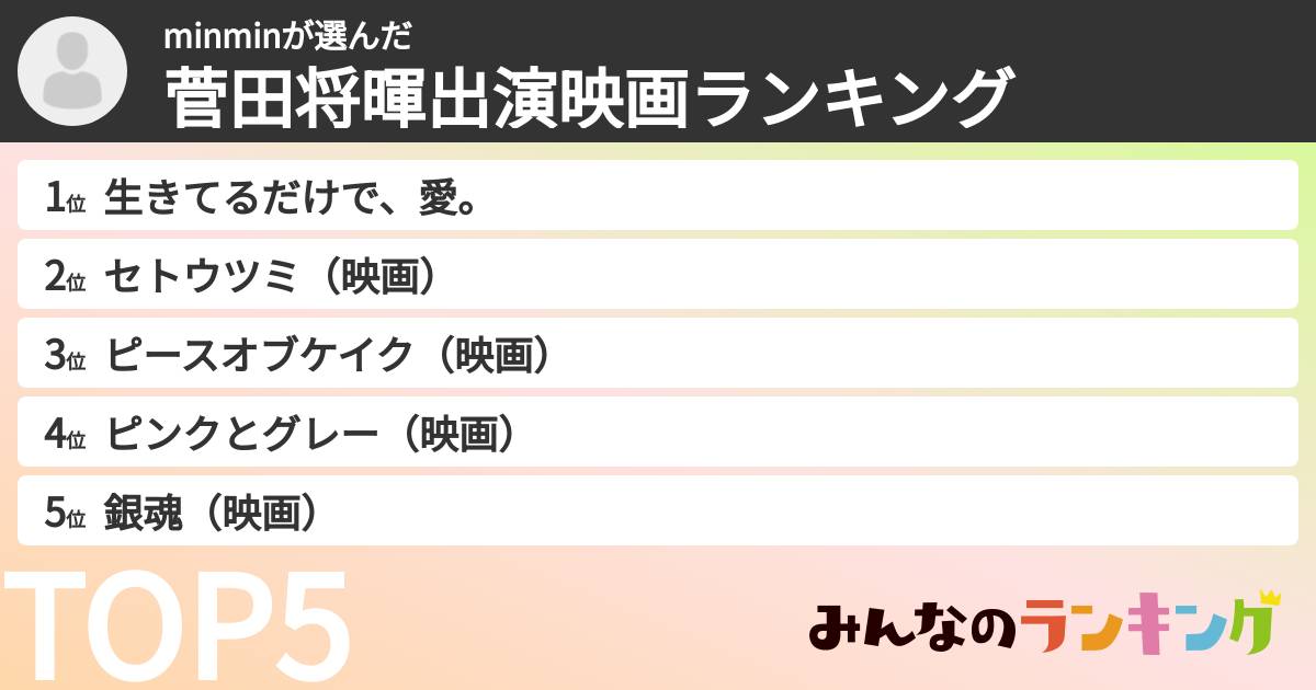 minminさんの「菅田将暉出演映画ランキング」