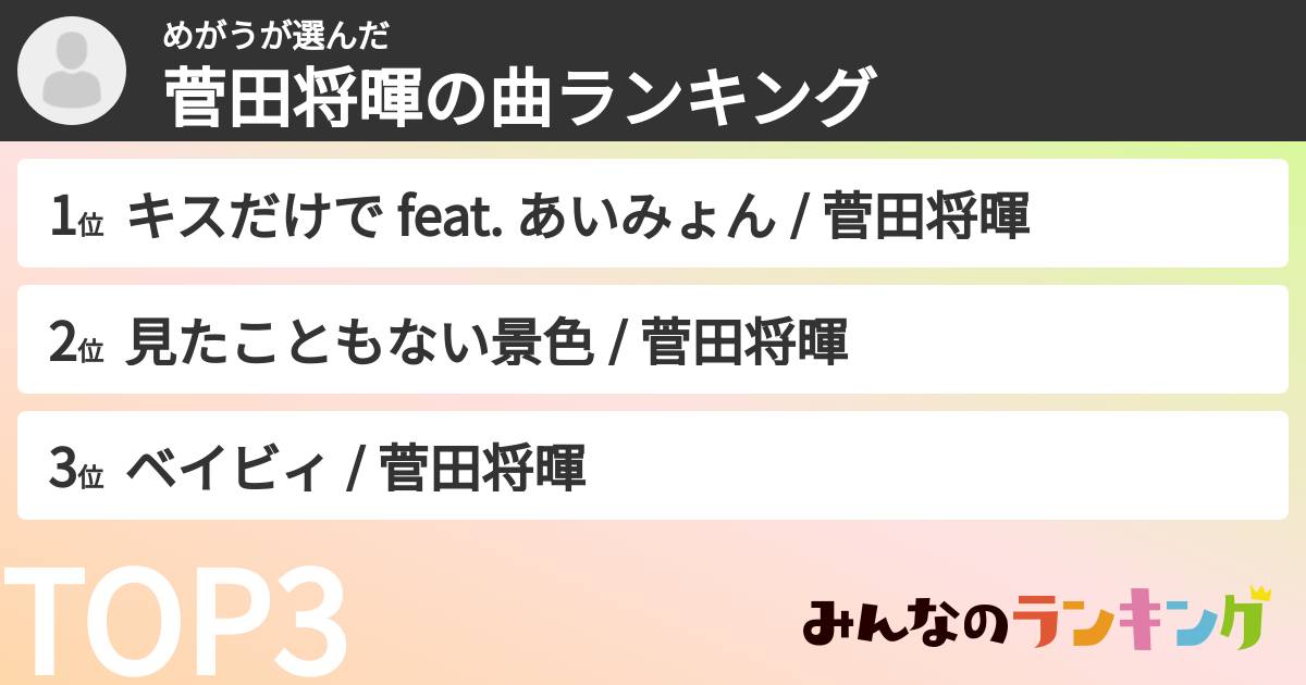 めがうさんの「菅田将暉の曲ランキング」