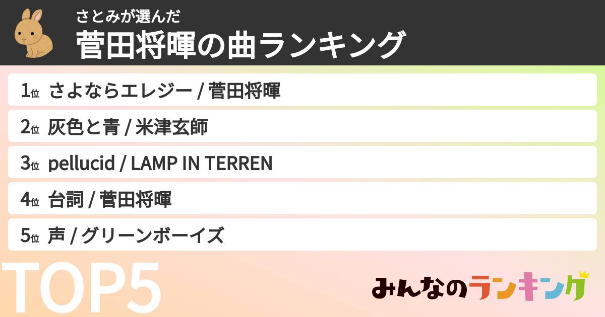さとみさんの「菅田将暉の曲ランキング」