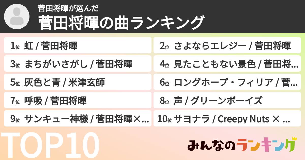 菅田将暉さんの「菅田将暉の曲ランキング」