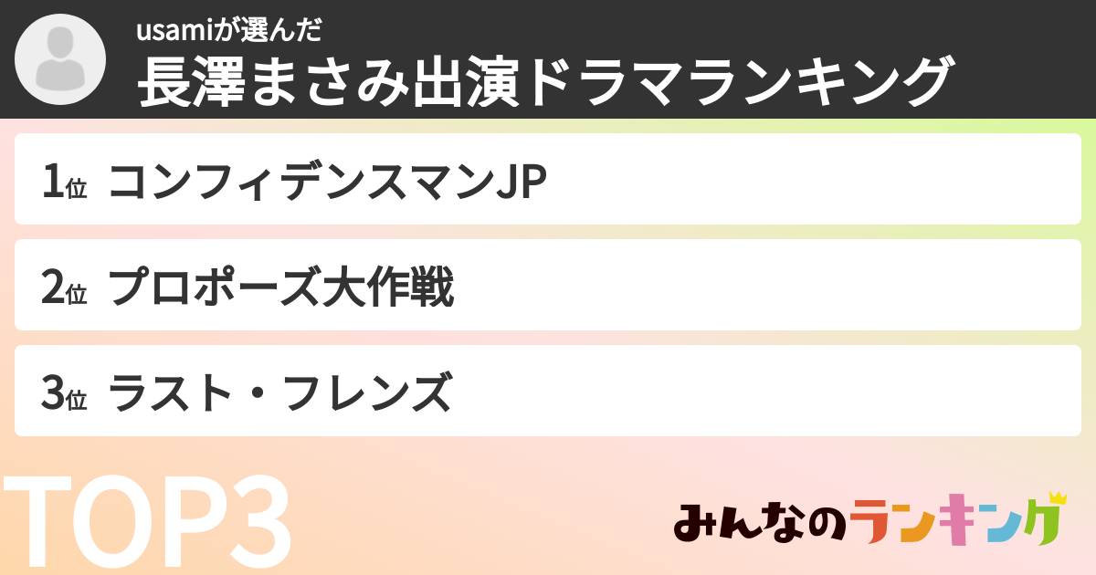 usamiさんの「長澤まさみ出演ドラマランキング」