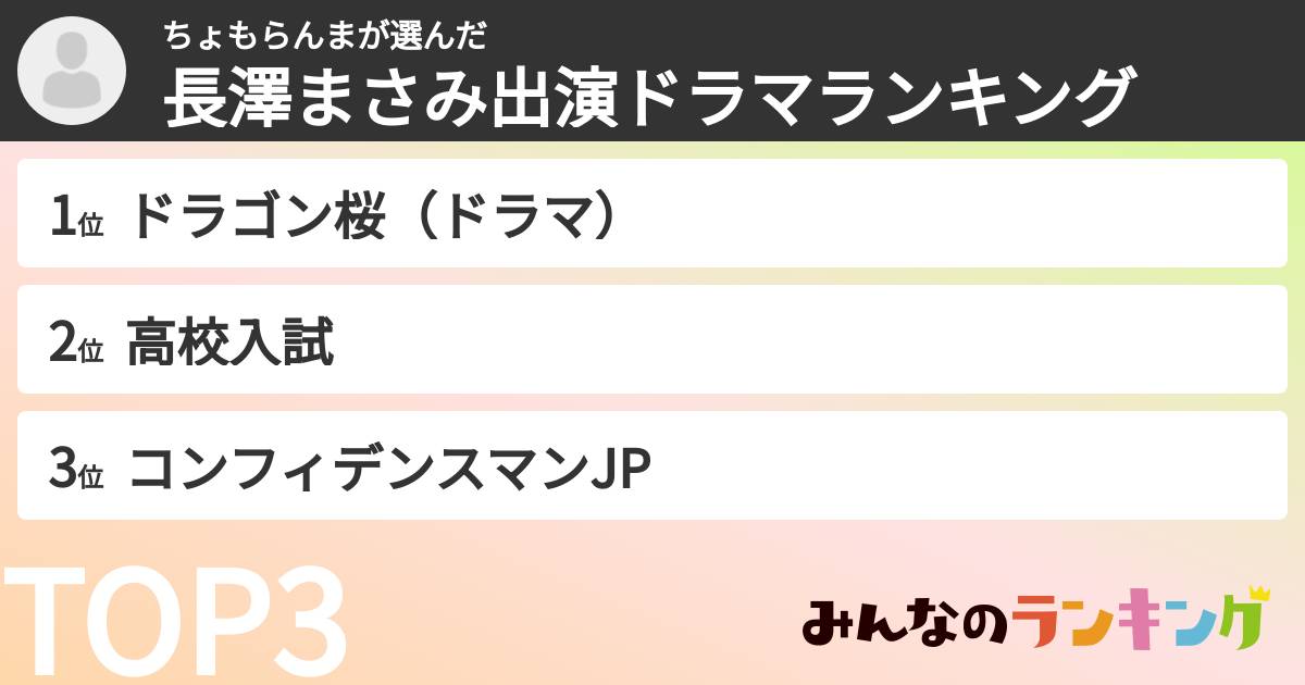 ちょもらんまさんの「長澤まさみ出演ドラマランキング」