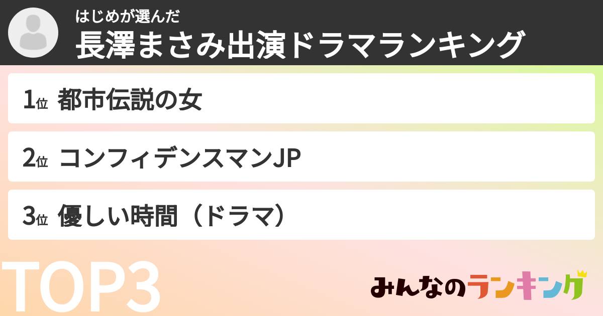 はじめさんの「長澤まさみ出演ドラマランキング」