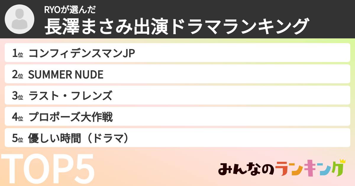 RYOさんの「長澤まさみ出演ドラマランキング」