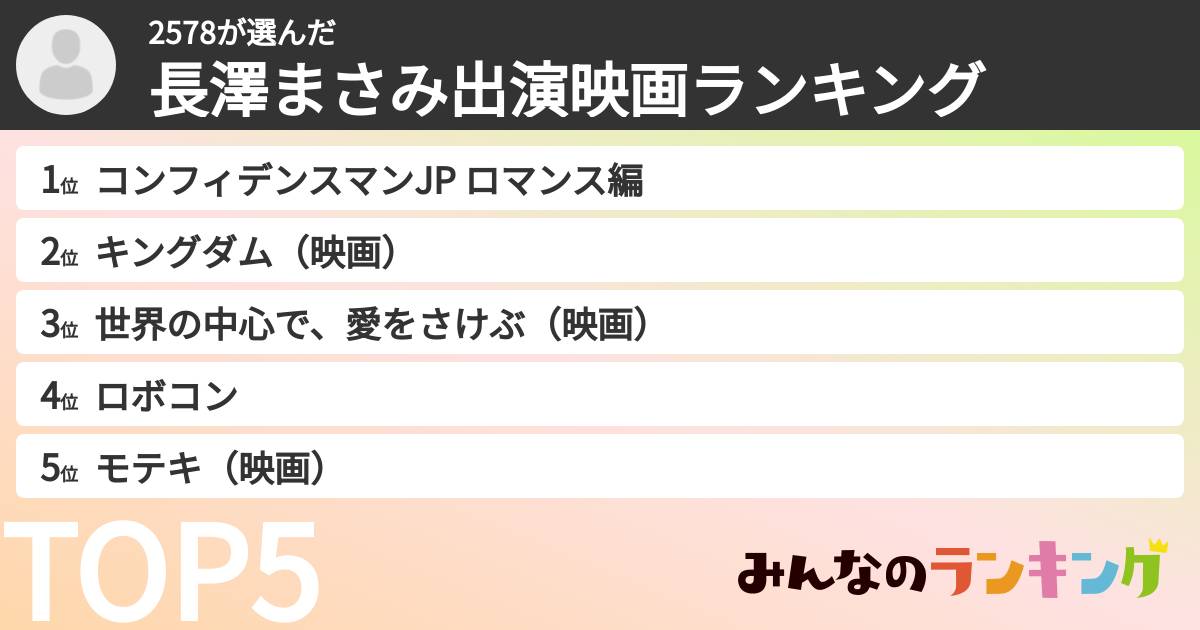 2578さんの「長澤まさみ出演映画ランキング」