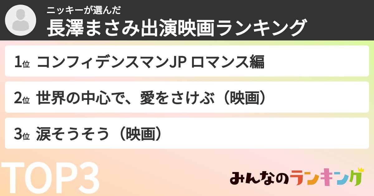 ニッキーさんの「長澤まさみ出演映画ランキング」