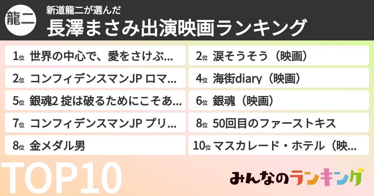新道龍二さんの「長澤まさみ出演映画ランキング」