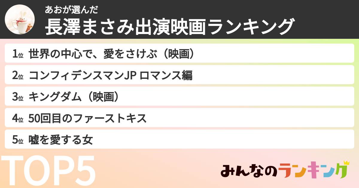 あおさんの「長澤まさみ出演映画ランキング」