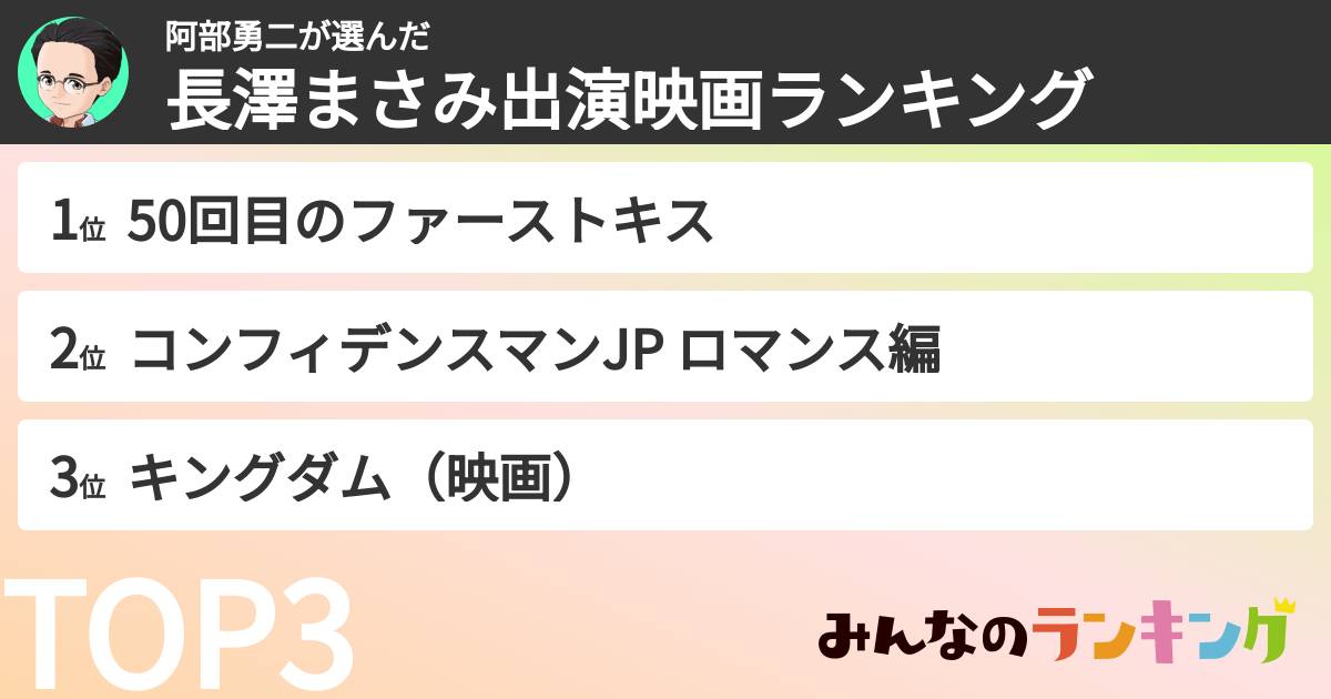 阿部勇二さんの「長澤まさみ出演映画ランキング」