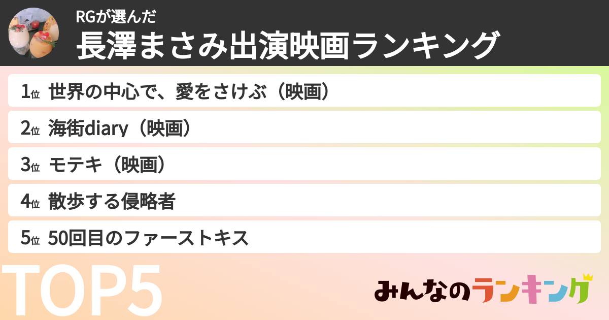 RGさんの「長澤まさみ出演映画ランキング」