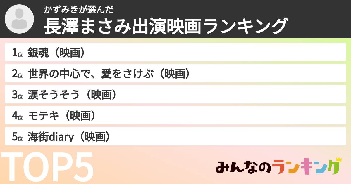 かずみきさんの「長澤まさみ出演映画ランキング」