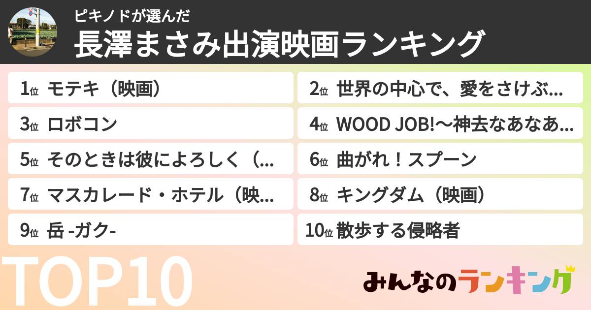 ピキノドさんの「長澤まさみ出演映画ランキング」