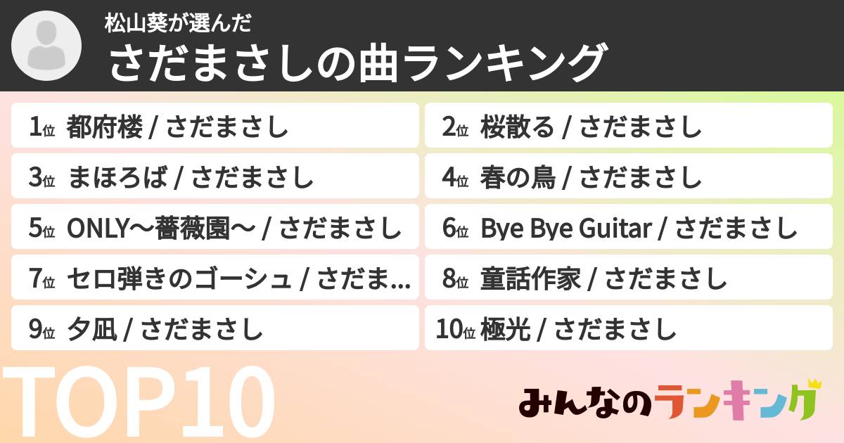 松山葵さんの「さだまさしの曲ランキング」