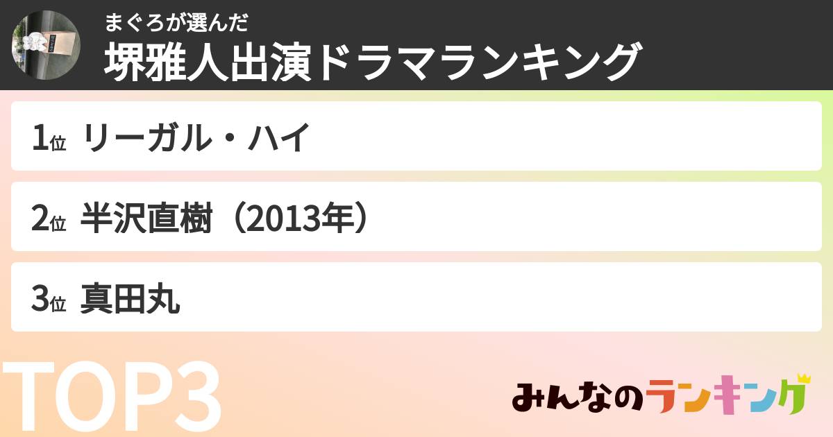 まぐろさんの「堺雅人出演ドラマランキング」