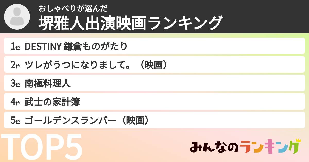 おしゃべりさんの「堺雅人出演映画ランキング」