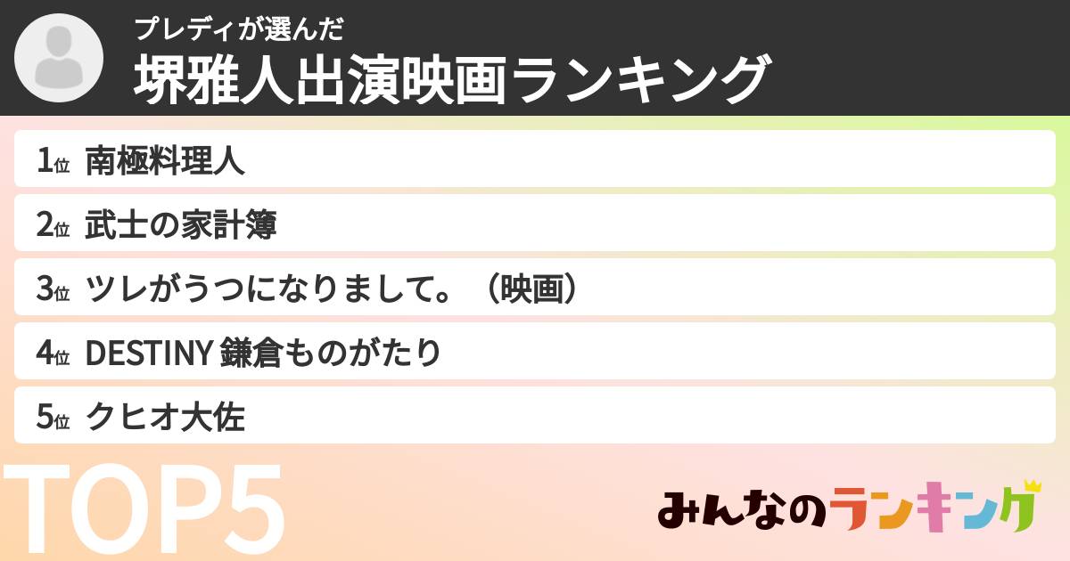 プレディさんの「堺雅人出演映画ランキング」