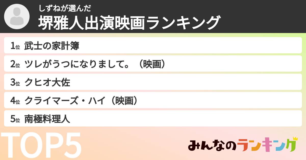 しずねさんの「堺雅人出演映画ランキング」