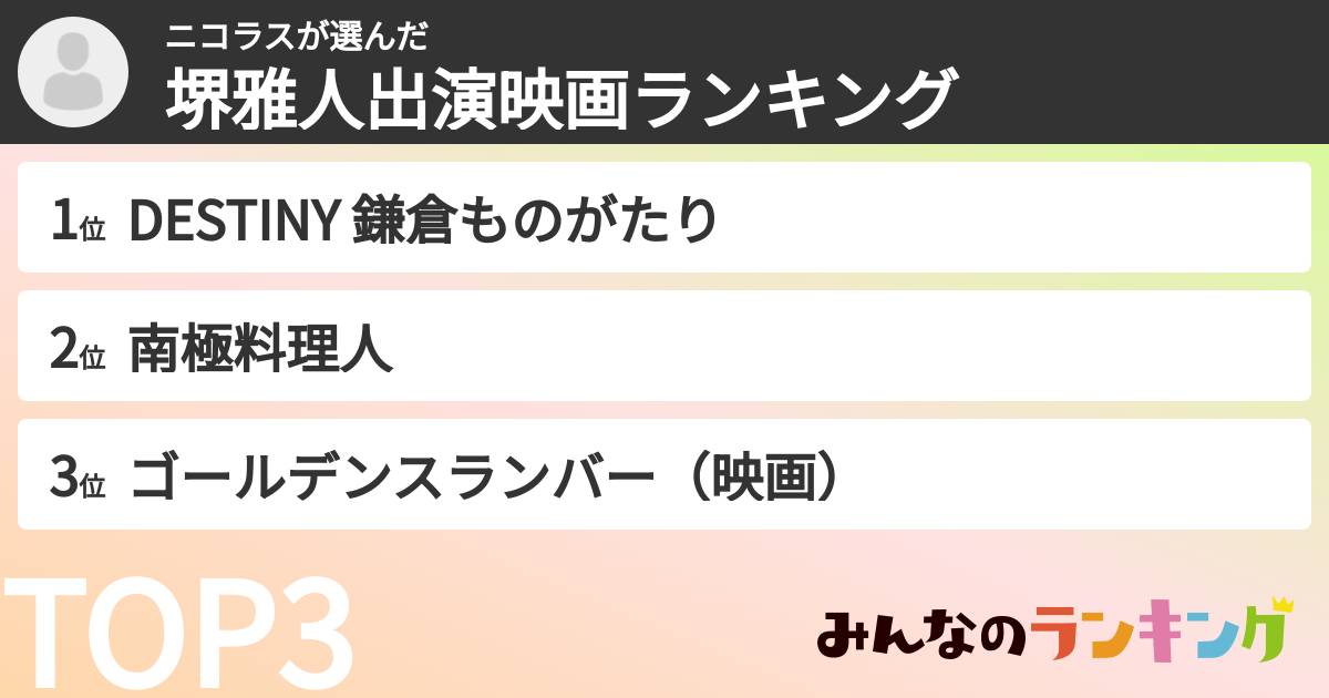 ニコラスさんの「堺雅人出演映画ランキング」