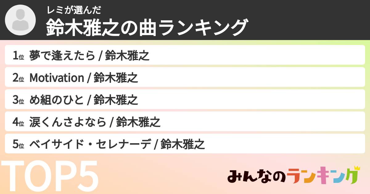 レミさんの「鈴木雅之の曲ランキング」