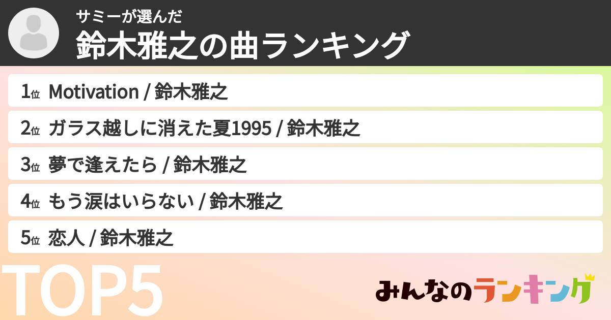 サミーさんの「鈴木雅之の曲ランキング」