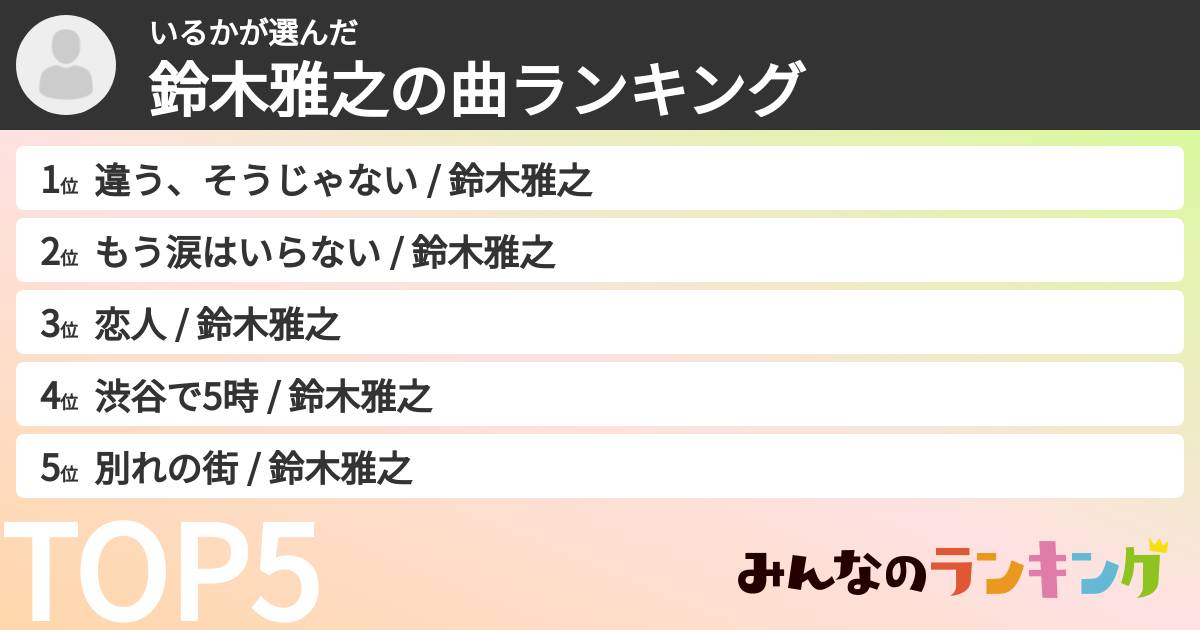 いるかさんの「鈴木雅之の曲ランキング」