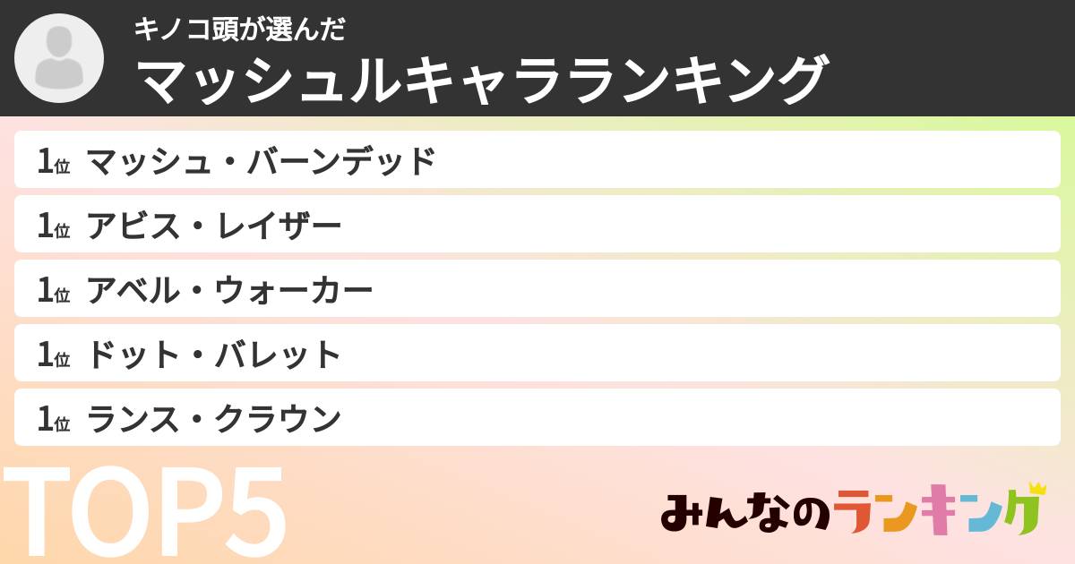 キノコ頭さんの「マッシュルキャラランキング」
