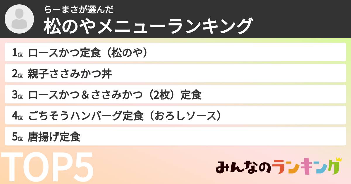 らーまささんの「松のやメニューランキング」