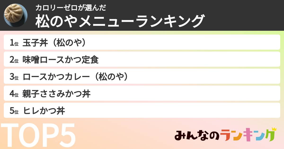 カロリーゼロさんの「松のやメニューランキング」