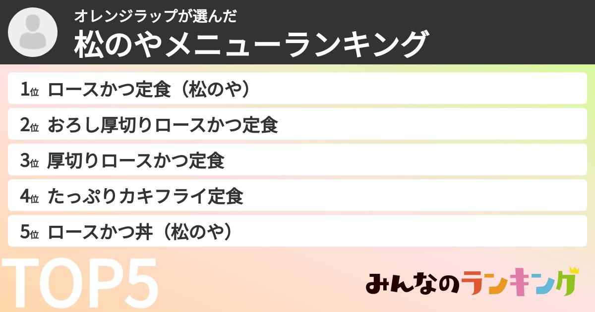 オレンジラップさんの「松のやメニューランキング」