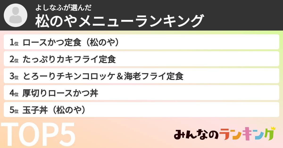 よしなふさんの「松のやメニューランキング」