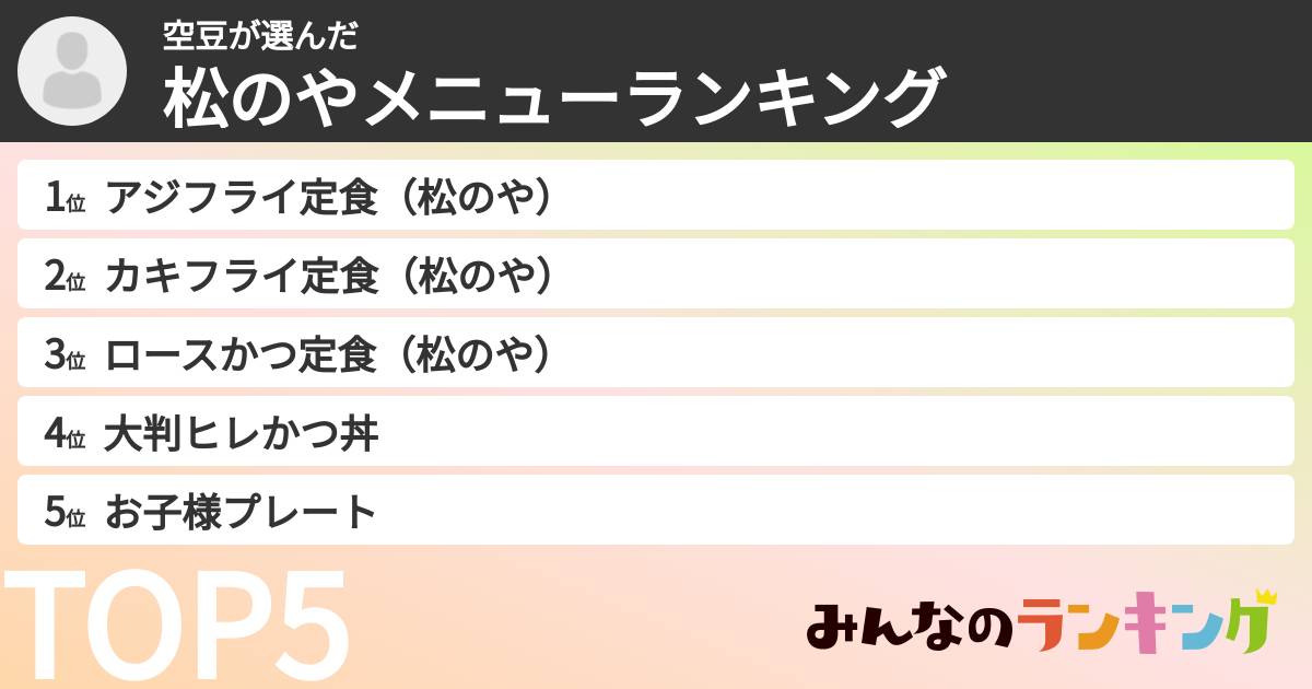 空豆さんの「松のやメニューランキング」