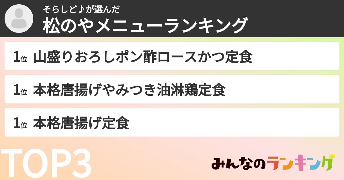そらしど♪さんの「松のやメニューランキング」