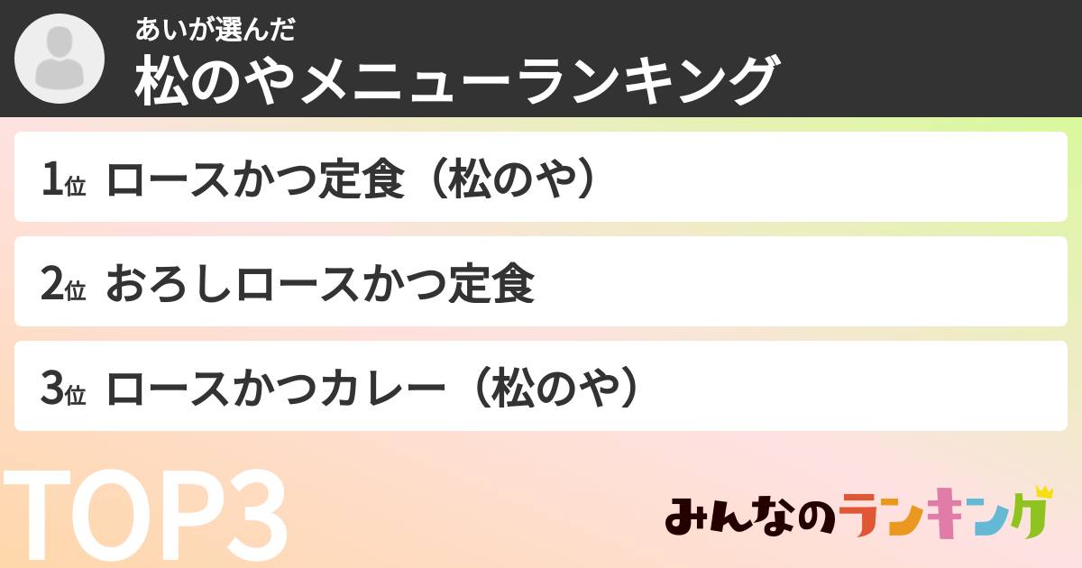 あいさんの「松のやメニューランキング」