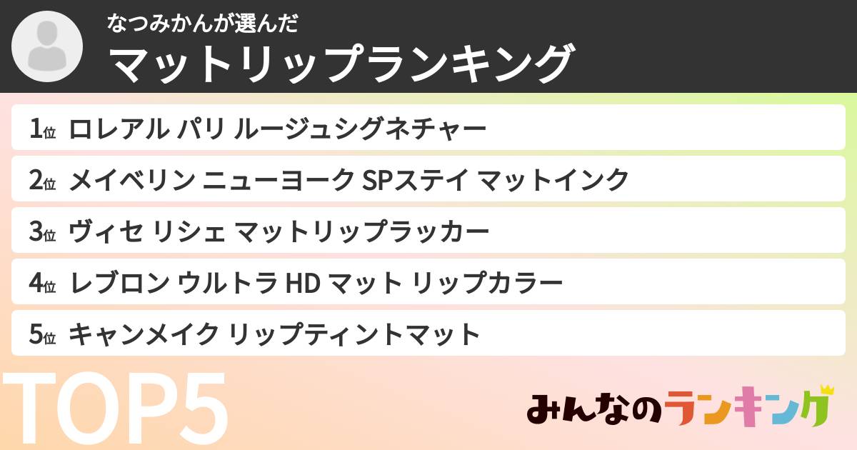 なつみかんさんの「マットリップランキング」