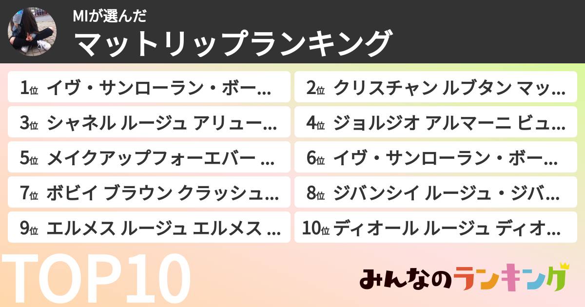 MIさんの「マットリップランキング」