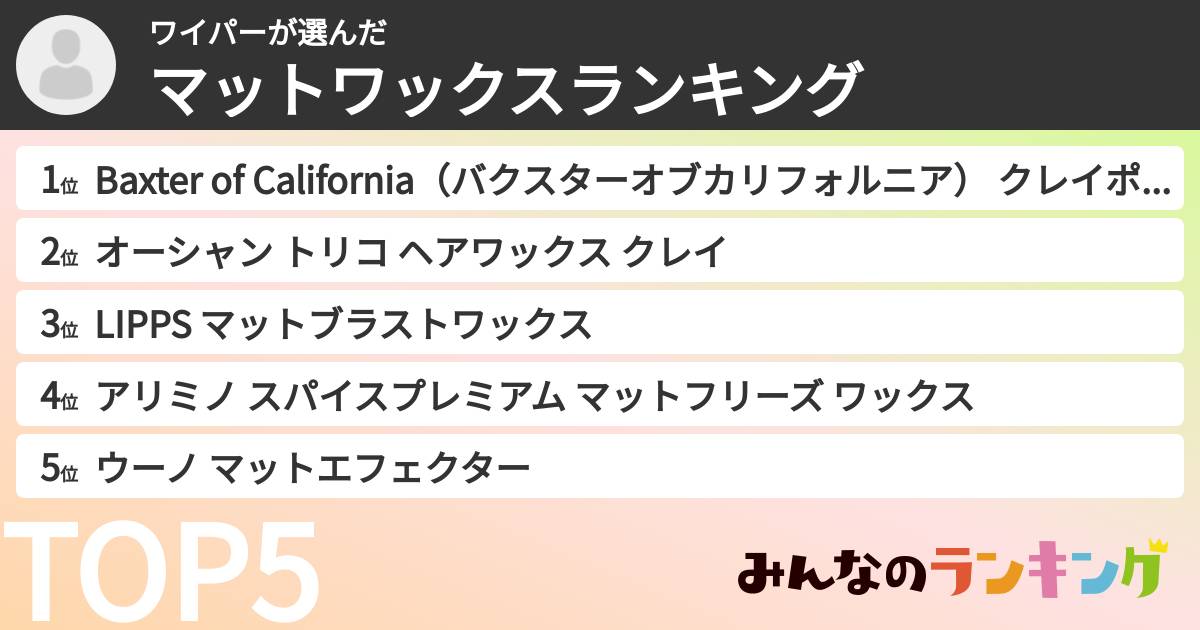 ワイパーさんの「マットワックスランキング」