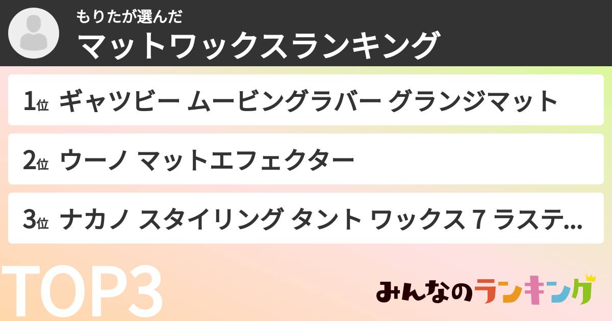 もりたさんの「マットワックスランキング」