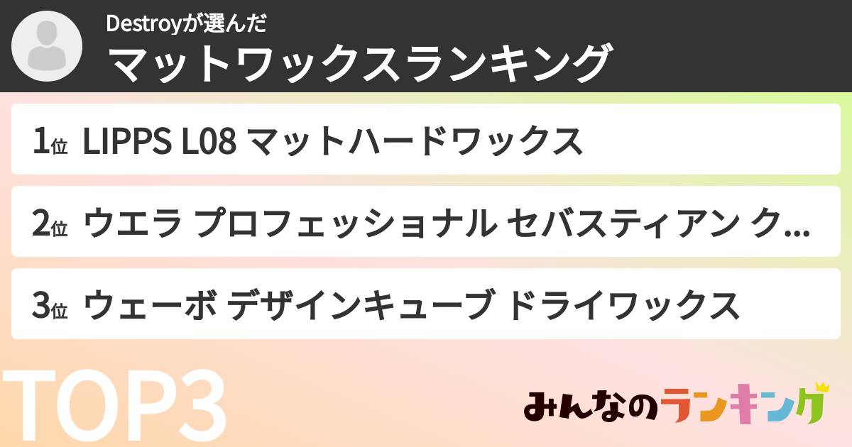 Destroyさんの「マットワックスランキング」