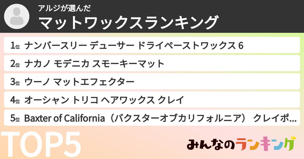アルジさんの「マットワックスランキング」