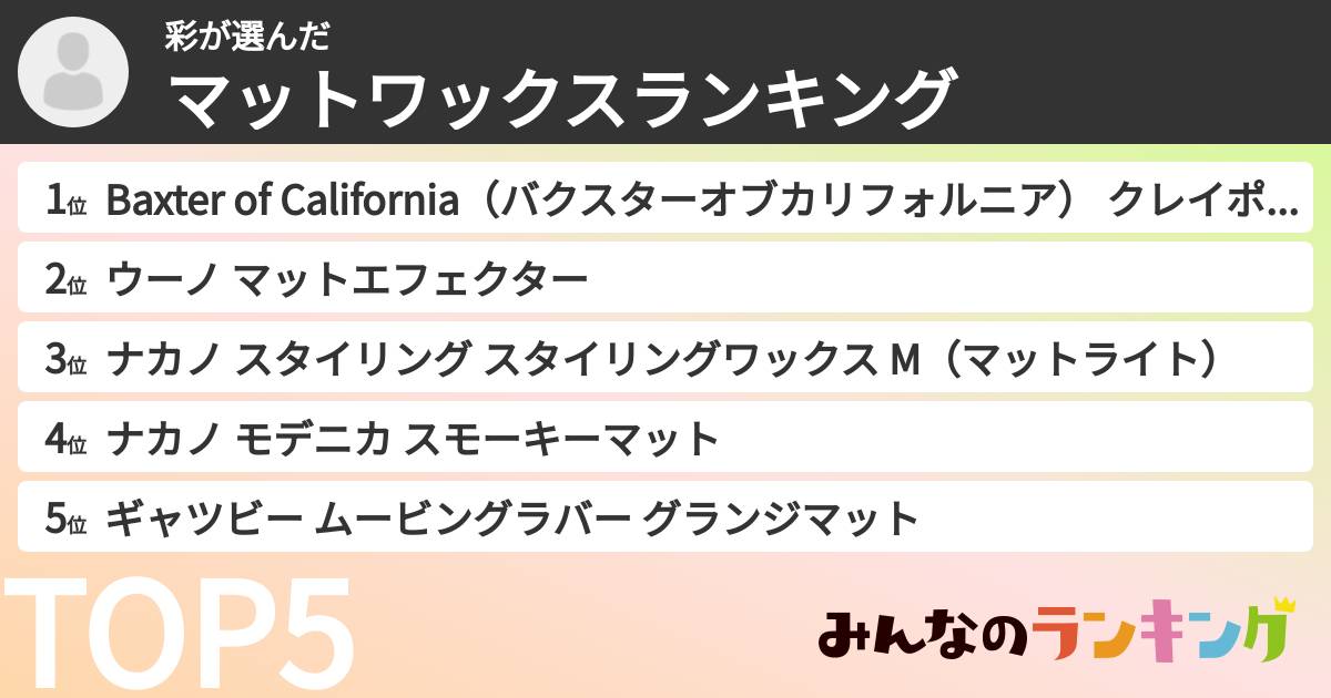 彩さんの「マットワックスランキング」