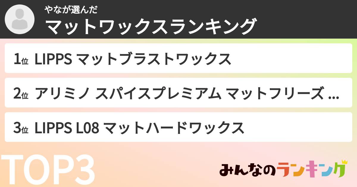 やなさんの「マットワックスランキング」