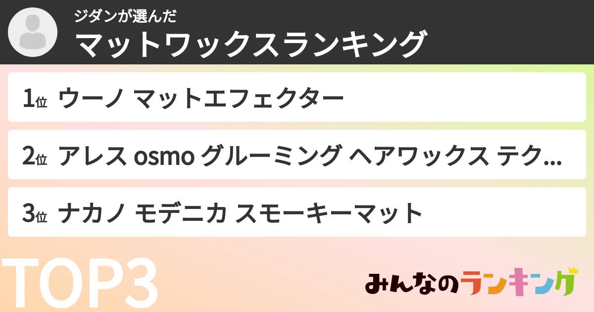 ジダンさんの「マットワックスランキング」